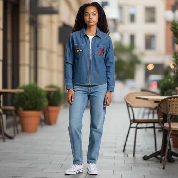 Disney Forever Mickey Embroidered Denim Zip-Up Jacket Shirt - Picture 2 of 15